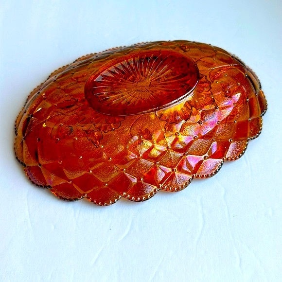 VTG Pansy Flower Marigold Carnival Glass Oval Footed Candy Dish Relish Tray - Picture 4 of 9